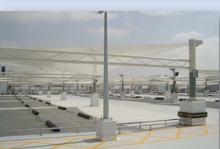 Rows of car parking shades at Abu Dhabi International Airport Terminal 3